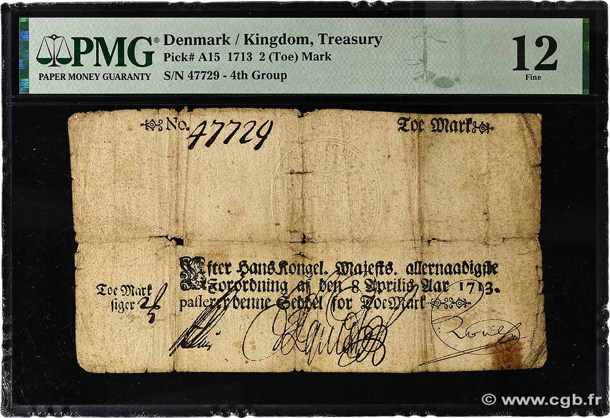 2 Mark DENMARK 1713 P.A15 VG