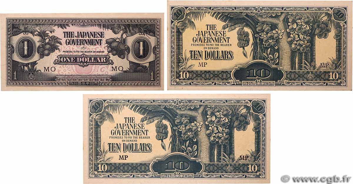 1 et 10 Dollars Lot MALAYA 1942 P.M05b et P.M07c pr.NEUF
