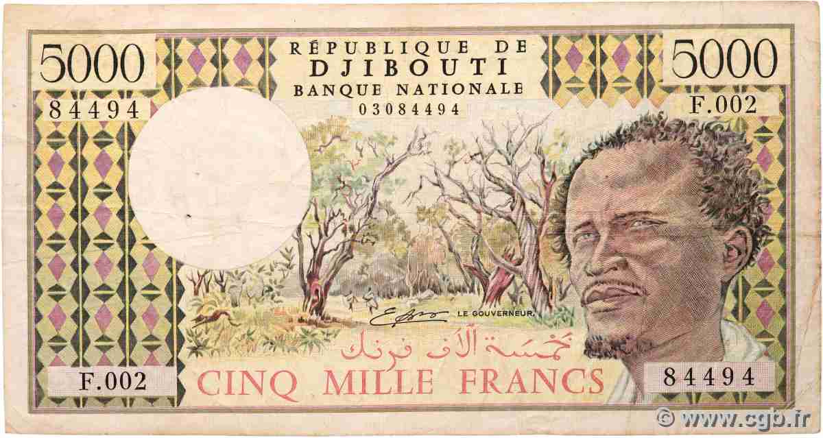 5000 Francs DJIBOUTI 1991 P.38c TB