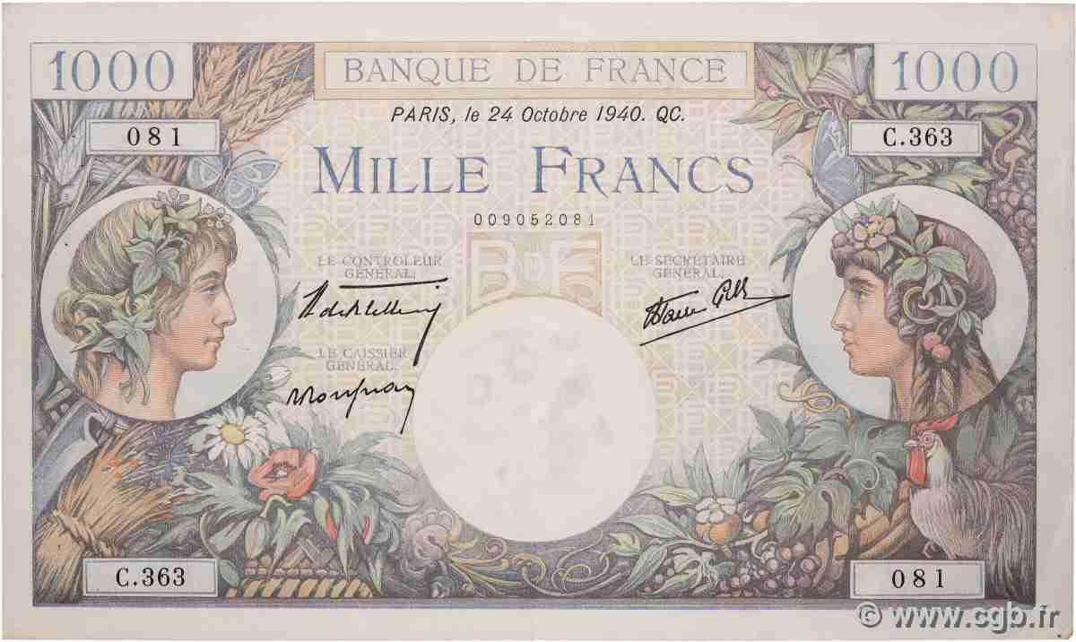 1000 Francs COMMERCE ET INDUSTRIE FRANCIA 1940 F.39.01 EBC