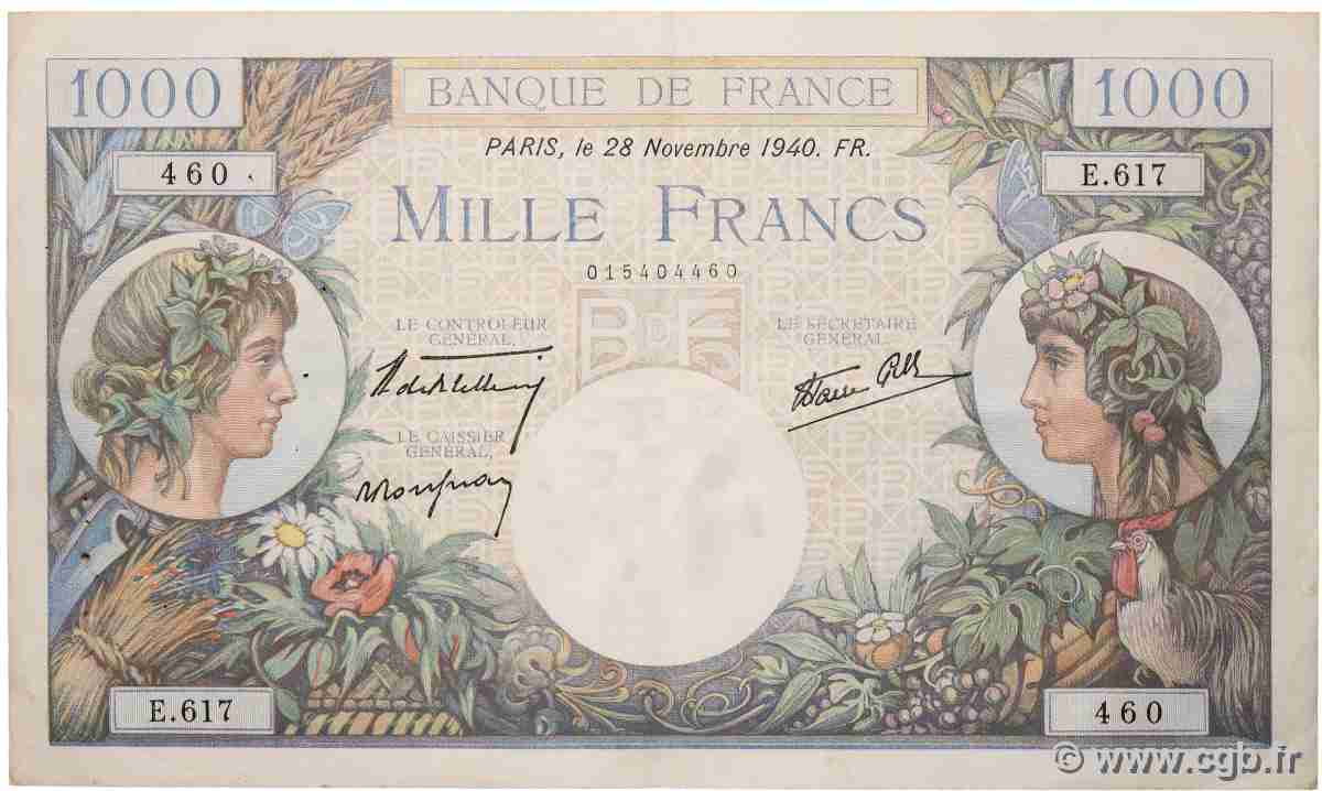 1000 Francs COMMERCE ET INDUSTRIE FRANCIA 1940 F.39.02 q.SPL