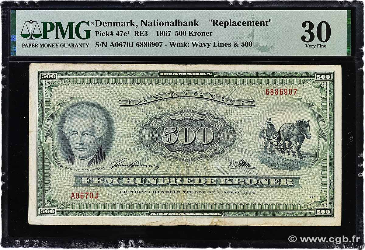 500 Kroner Remplacement DENMARK 1967 P.047cr VF