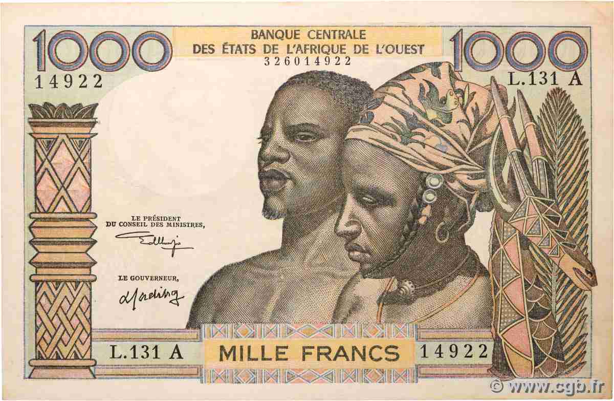 1000 Francs ÉTATS DE L AFRIQUE DE L OUEST 1973 P.103Aj SUP+
