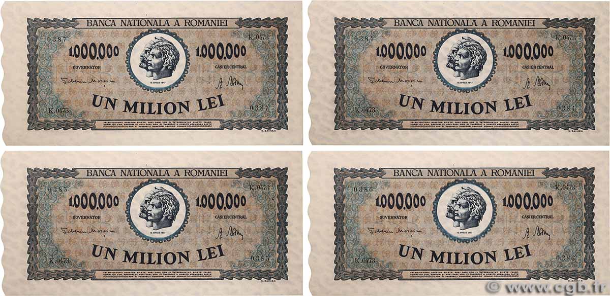 1000000 Lei Consécutifs ROUMANIE 1947 P.060a NEUF