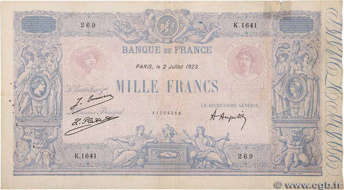 1000 Francs BLEU ET ROSE FRANCE 1923 F.36.39 TB
