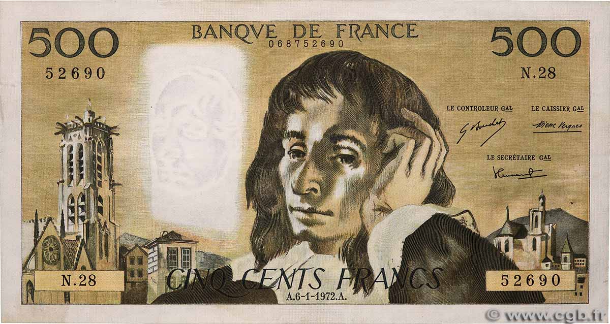 500 Francs PASCAL FRANCE 1972 F.71.08 TTB+