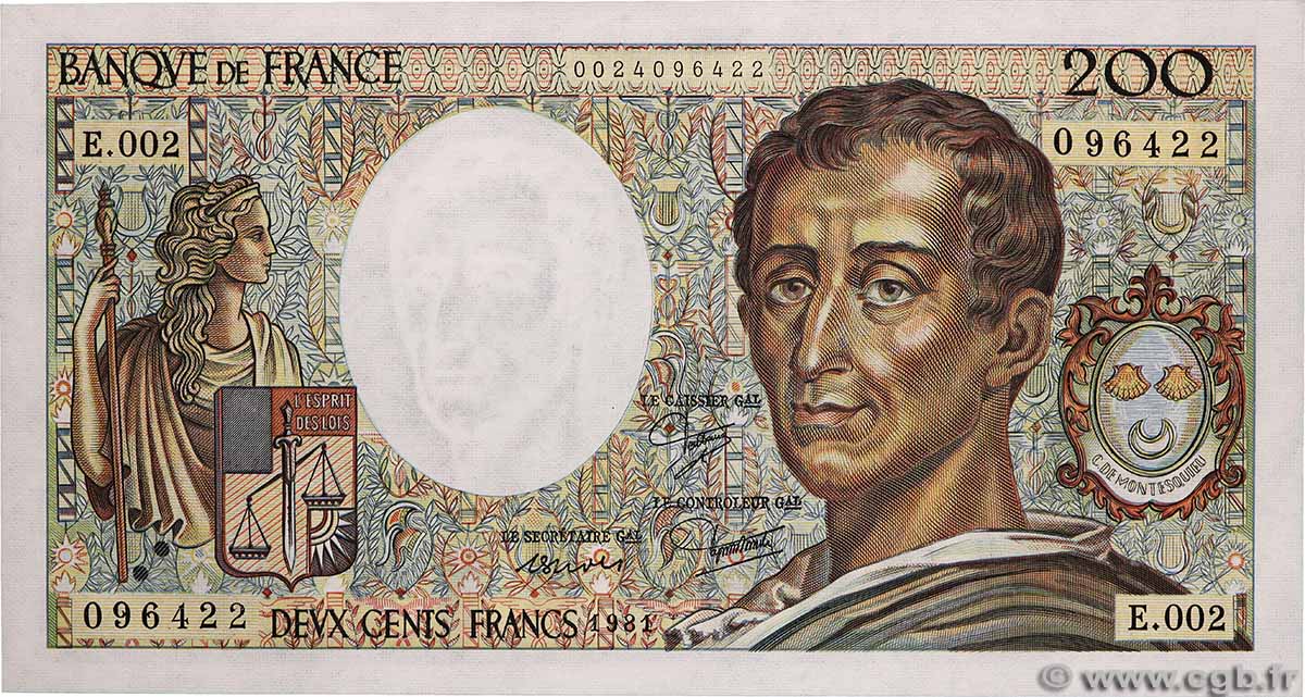 200 Francs MONTESQUIEU FRANKREICH 1981 F.70.01 fST