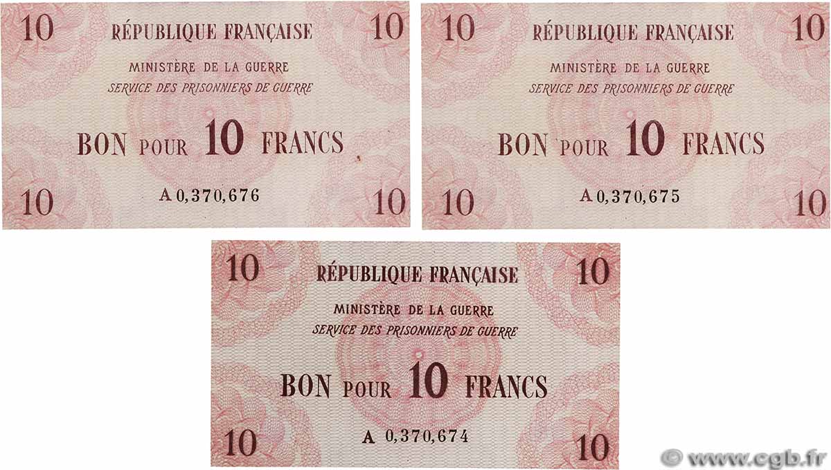 10 Francs Consécutifs FRANCE regionalism and various 1945 K.003 UNC