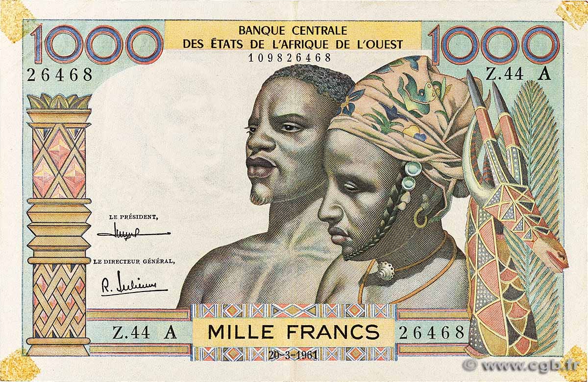 1000 Francs STATI AMERICANI AFRICANI 1961 P.103Ab q.SPL
