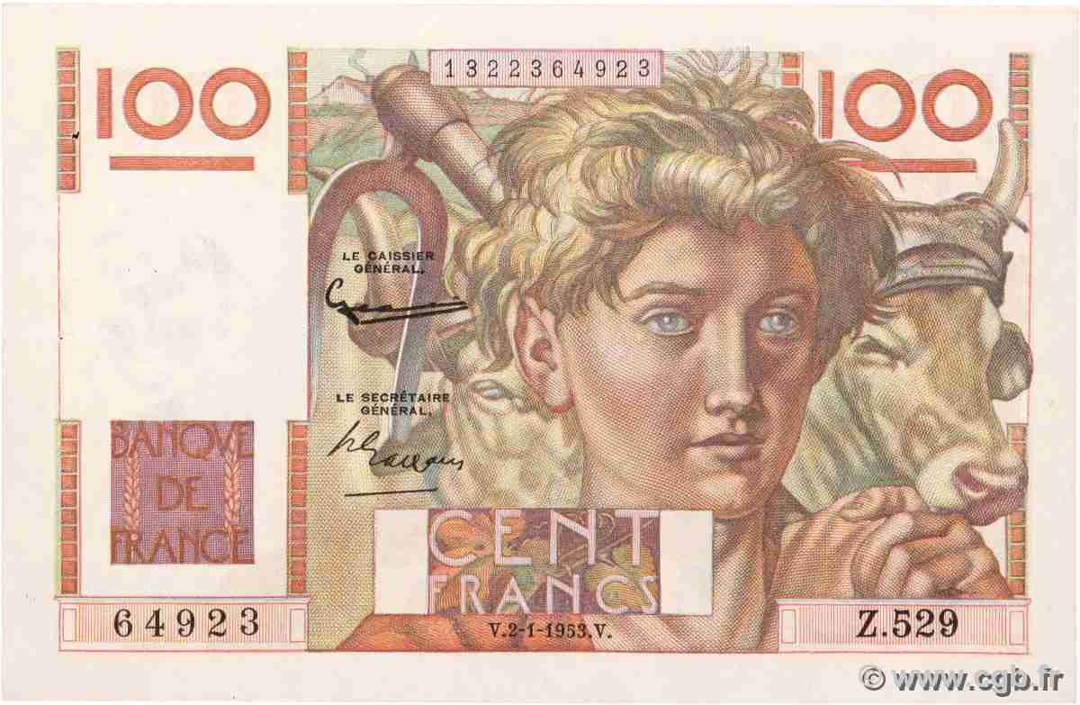 100 Francs JEUNE PAYSAN FRANCE 1953 F.28.35 SPL