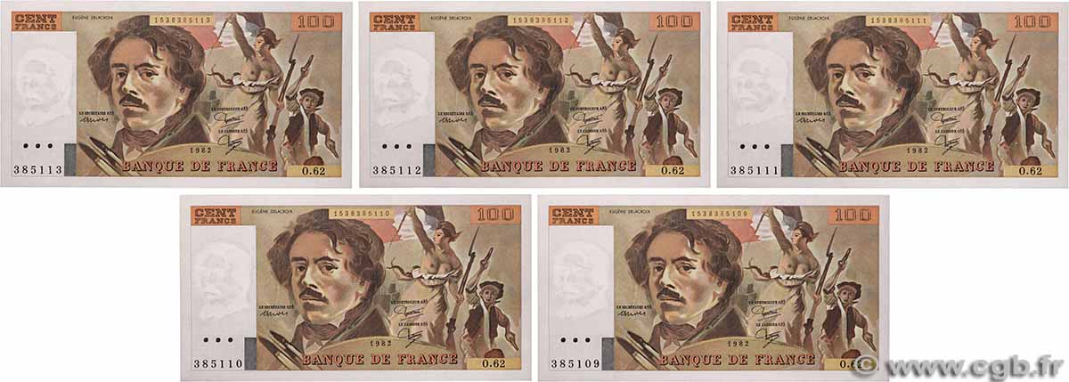100 Francs DELACROIX modifié Lot FRANCE 1982 F.69.06 pr.NEUF