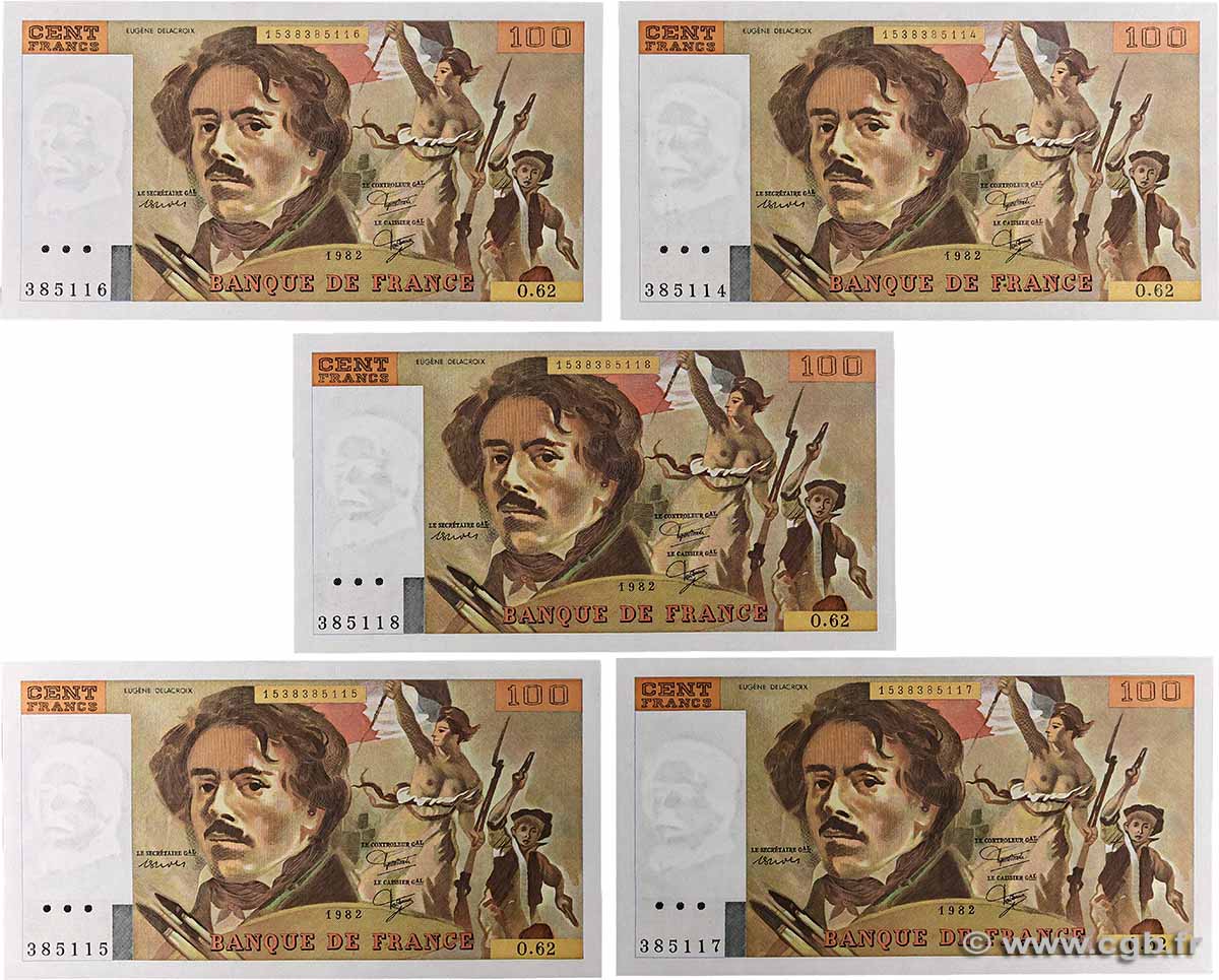 100 Francs DELACROIX modifié Lot FRANCE 1982 F.69.06 UNC-