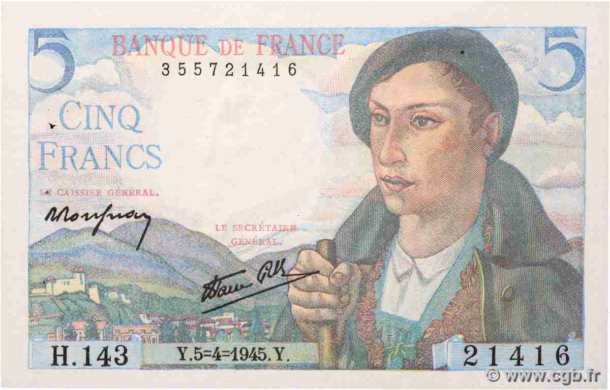 5 Francs BERGER FRANCE 1945 F.05.06 AU