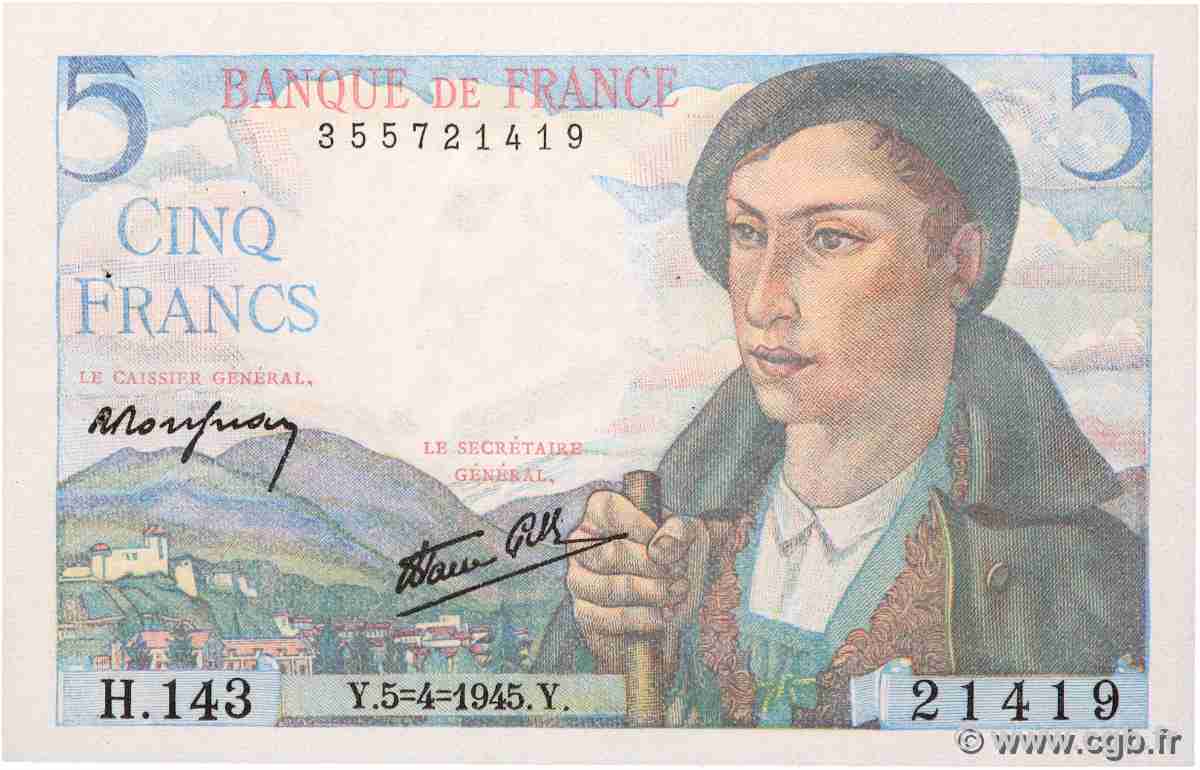 5 Francs BERGER FRANKREICH 1945 F.05.06 fST