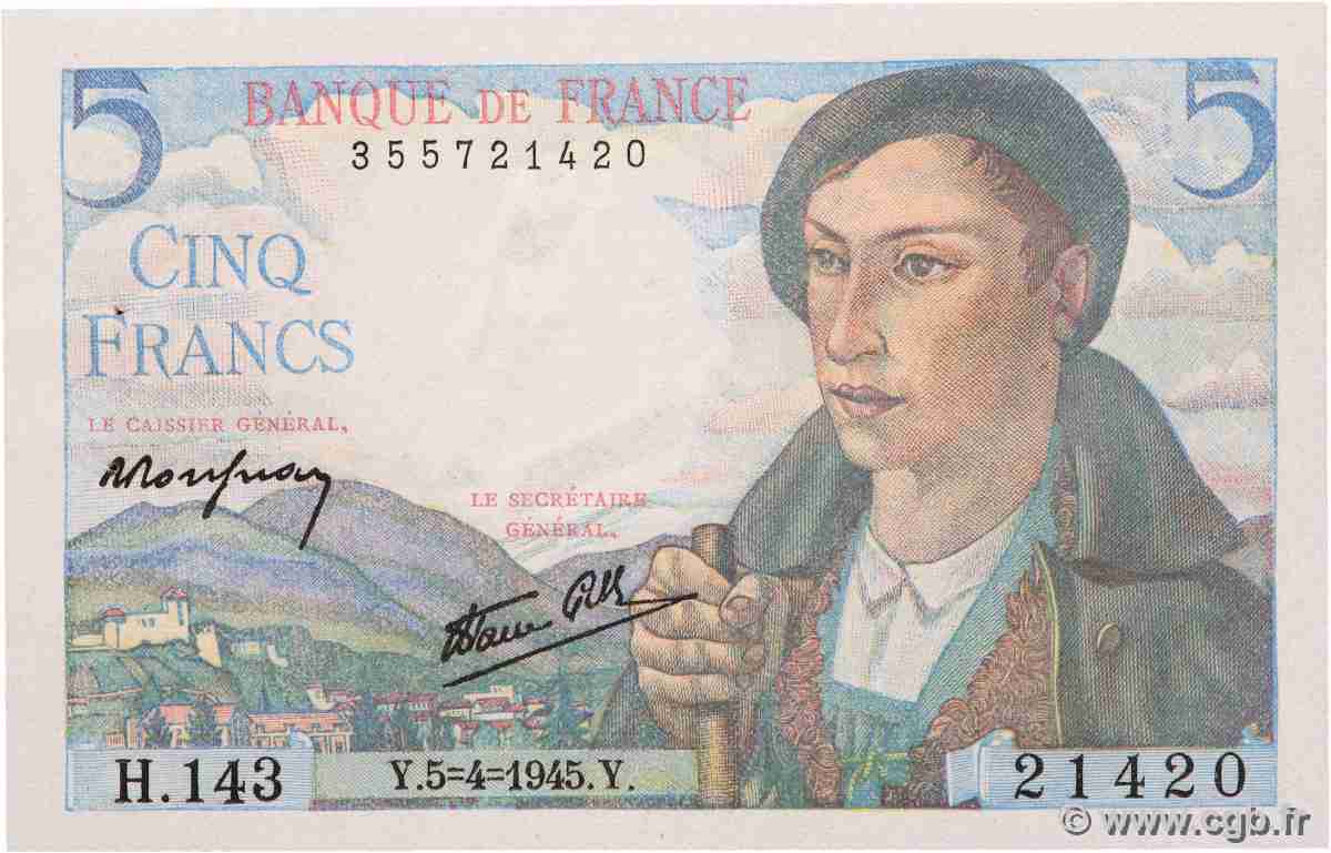5 Francs BERGER FRANCE 1945 F.05.06 AU