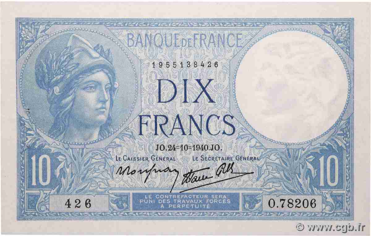 10 Francs MINERVE modifié FRANCIA 1940 F.07.18 EBC+