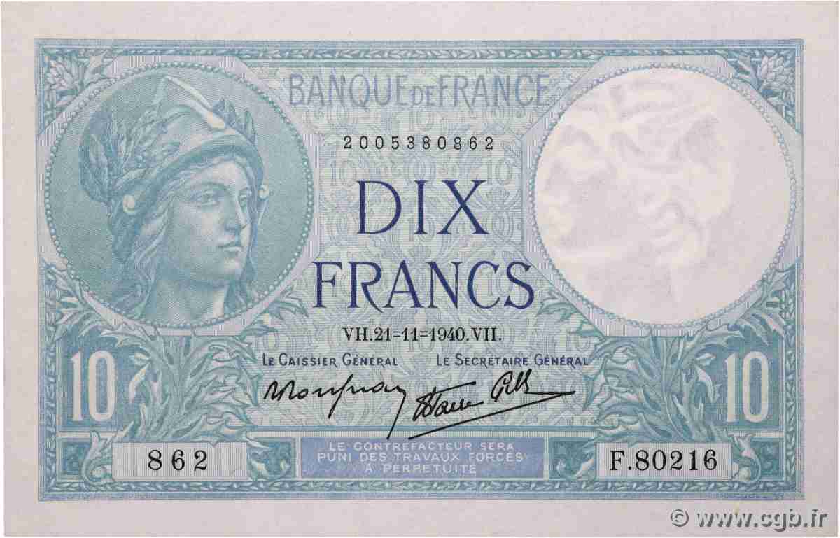 10 Francs MINERVE modifié FRANCE 1940 F.07.21 pr.NEUF