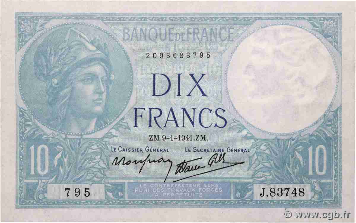 10 Francs MINERVE modifié FRANKREICH 1941 F.07.27 VZ+
