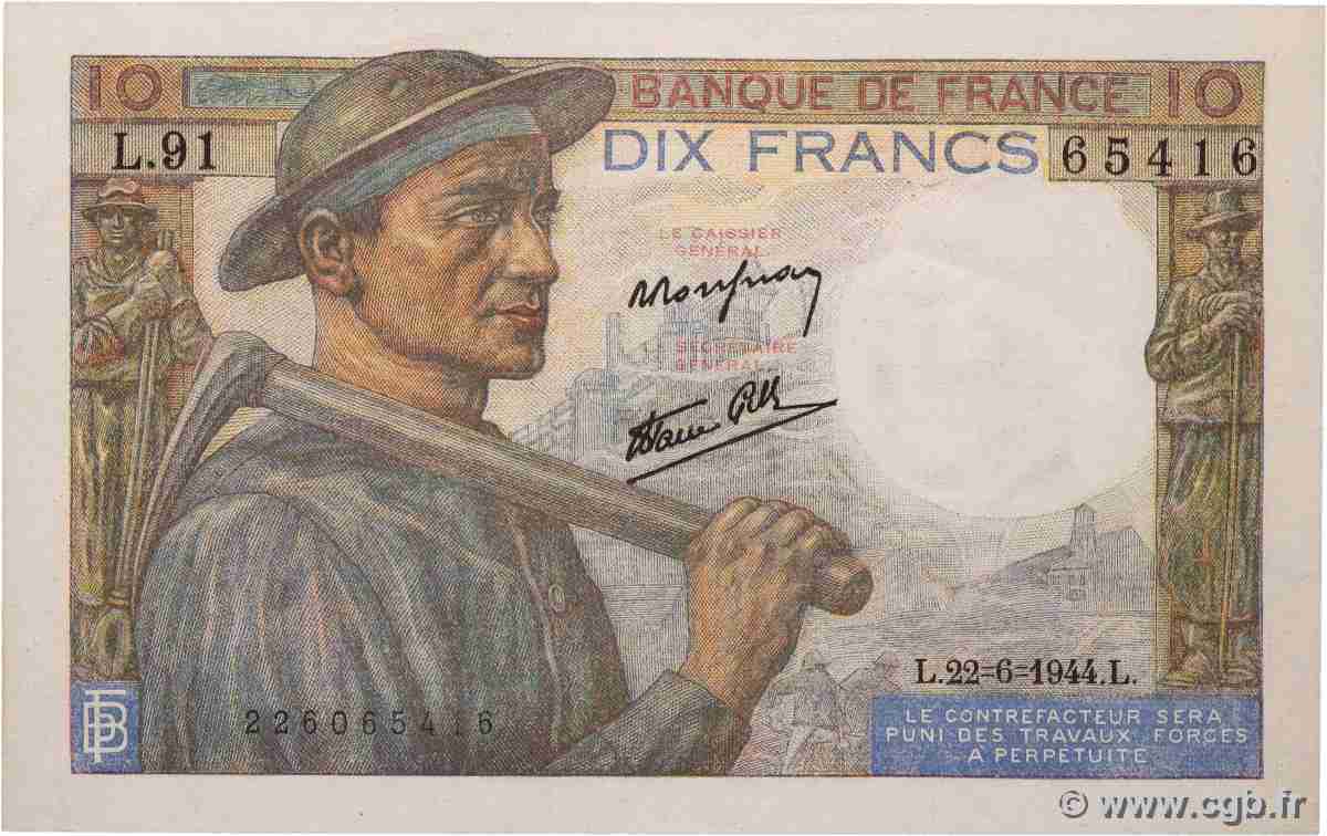 10 Francs MINEUR FRANCIA 1944 F.08.12 SC+