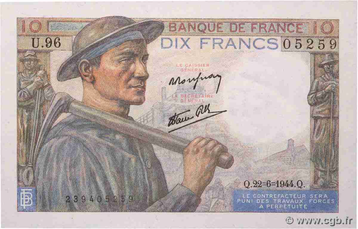 10 Francs MINEUR FRANCE 1944 F.08.12 UNC