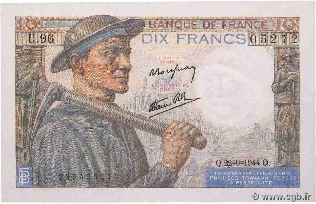 10 Francs MINEUR FRANCE 1944 F.08.12 UNC