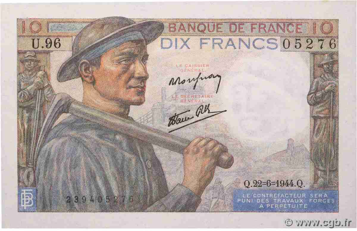10 Francs MINEUR FRANCE 1944 F.08.12 UNC