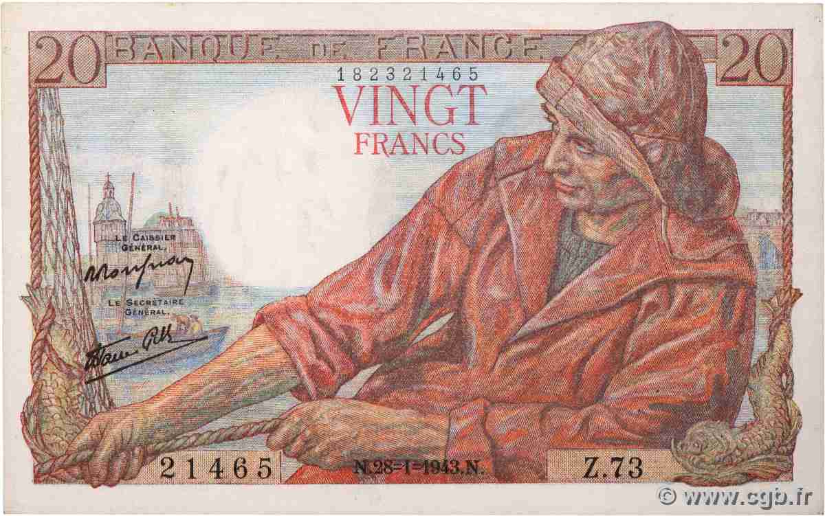 20 Francs PÊCHEUR FRANCE 1943 F.13.05 UNC-