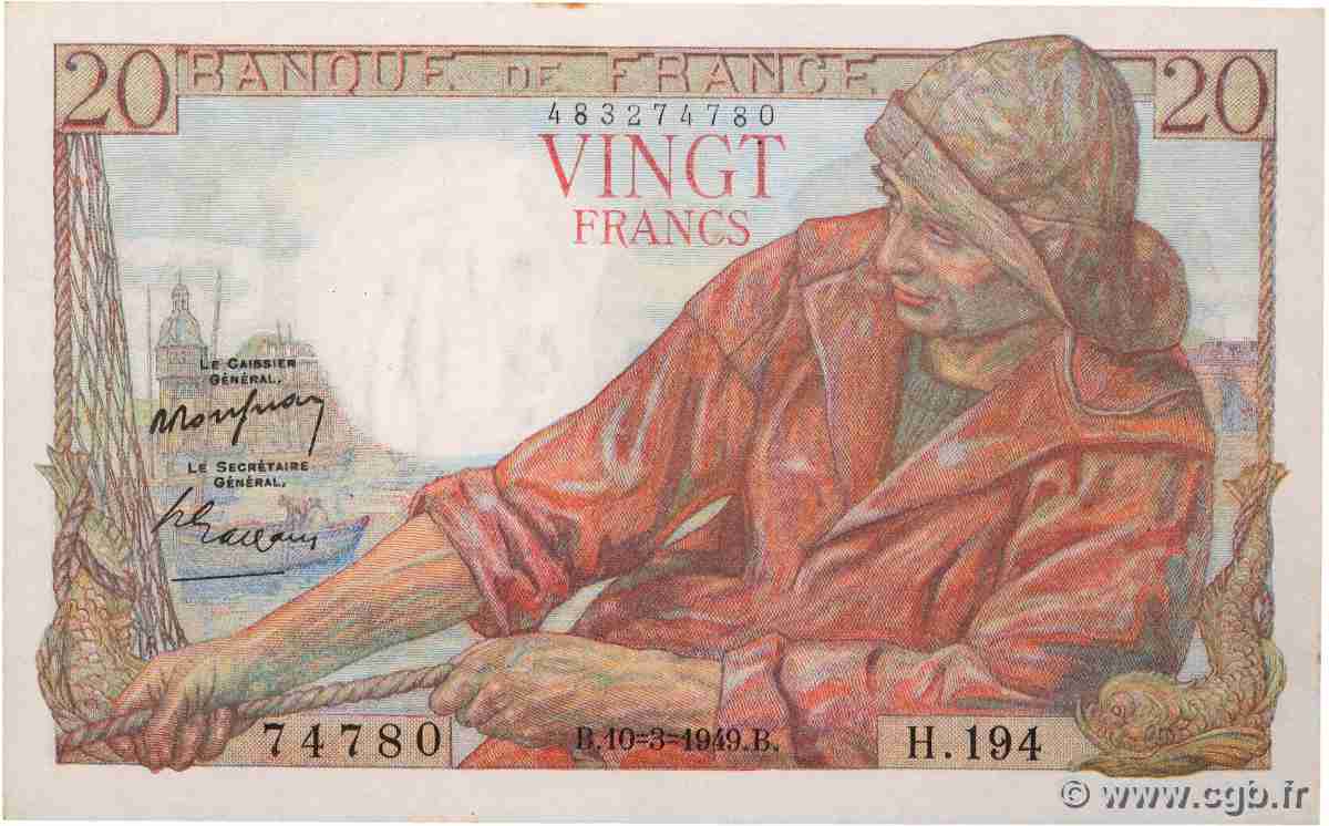 20 Francs PÊCHEUR FRANCIA 1949 F.13.14 AU