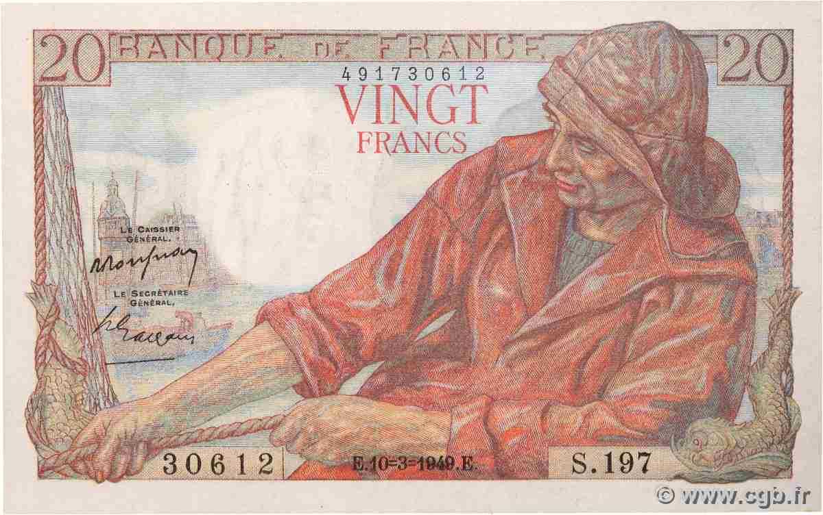 20 Francs PÊCHEUR FRANKREICH 1949 F.13.14 fST+