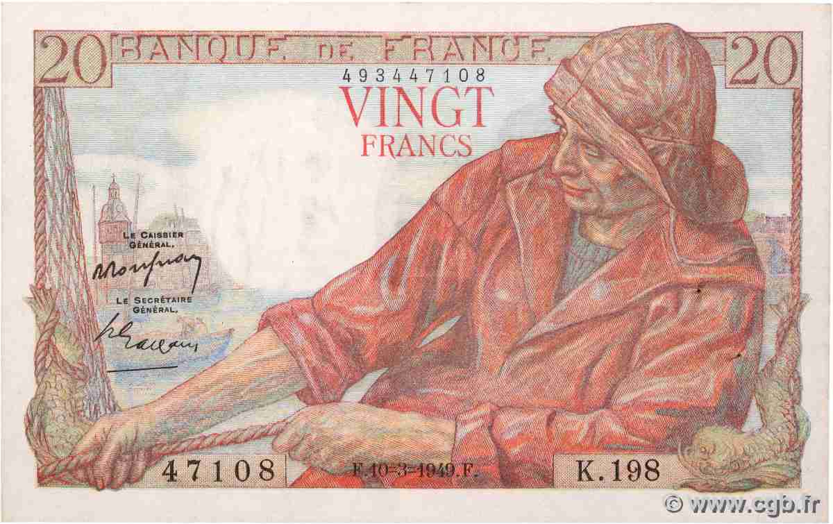 20 Francs PÊCHEUR FRANCE 1949 F.13.14 XF+
