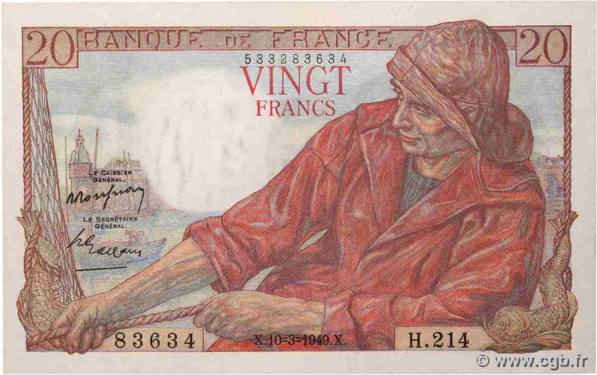 20 Francs PÊCHEUR FRANCE 1949 F.13.14 SPL