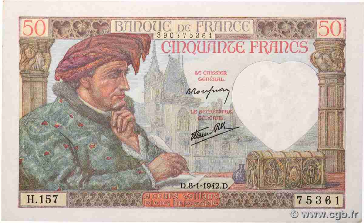 50 Francs JACQUES CŒUR FRANCIA 1942 F.19.18 SC+