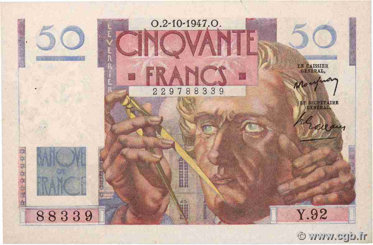 50 Francs LE VERRIER FRANCE 1947 F.20.09 SUP+
