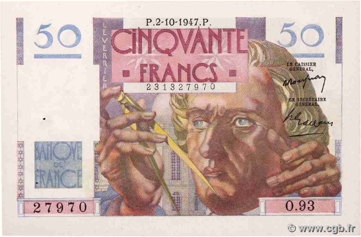 50 Francs LE VERRIER FRANCE 1947 F.20.09 AU-
