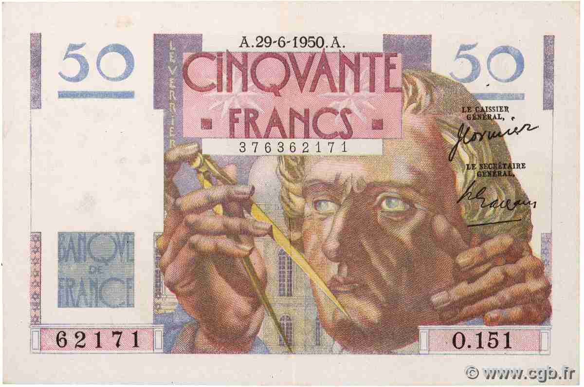 50 Francs LE VERRIER FRANCE 1950 F.20.15 XF
