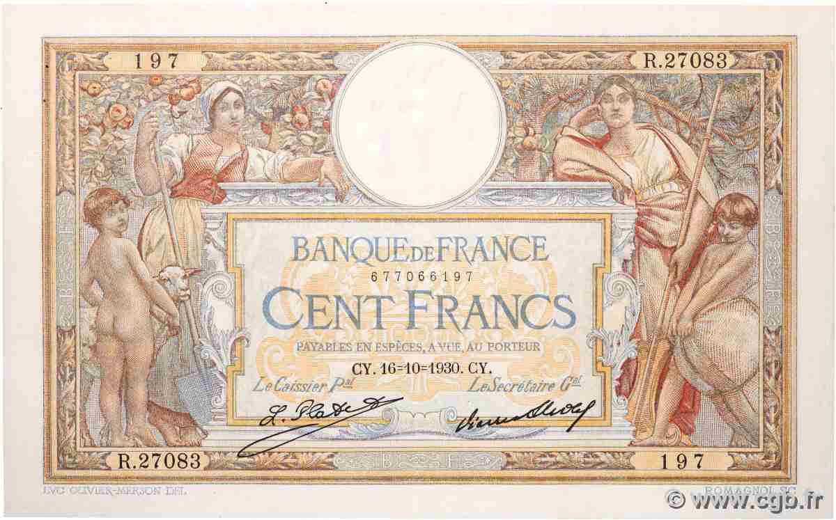 100 Francs LUC OLIVIER MERSON grands cartouches FRANCE 1930 F.24.09 XF