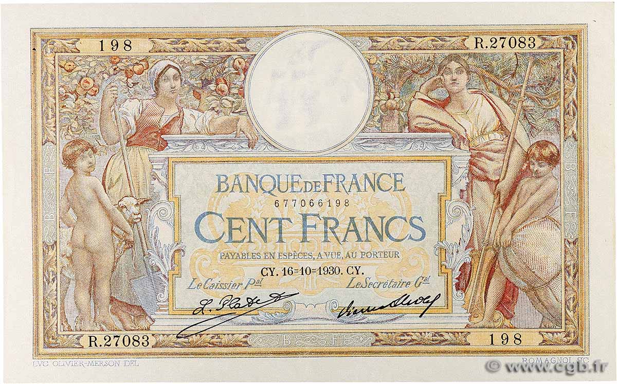 100 Francs LUC OLIVIER MERSON grands cartouches FRANCE 1930 F.24.09 XF