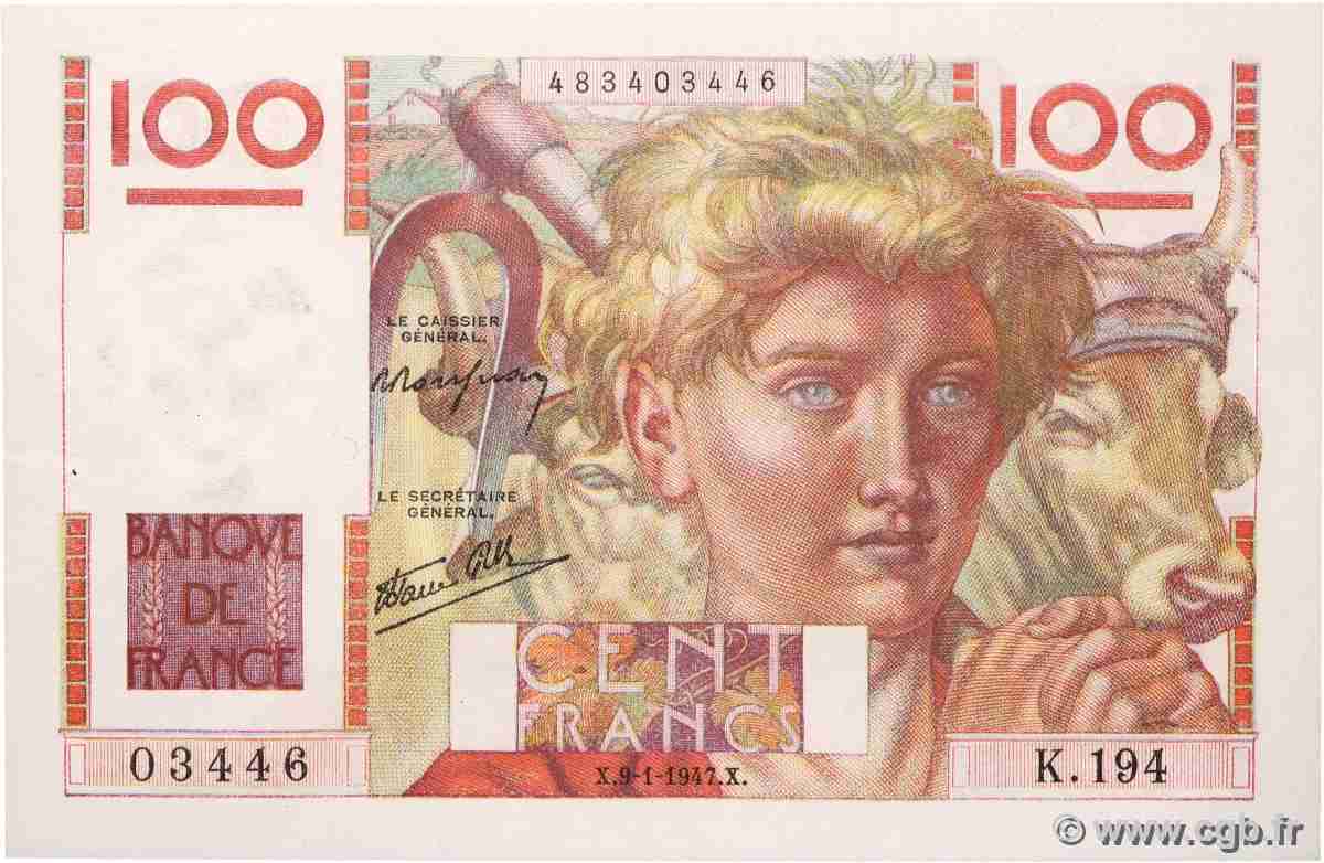 100 Francs JEUNE PAYSAN FRANCE 1947 F.28.13 AU