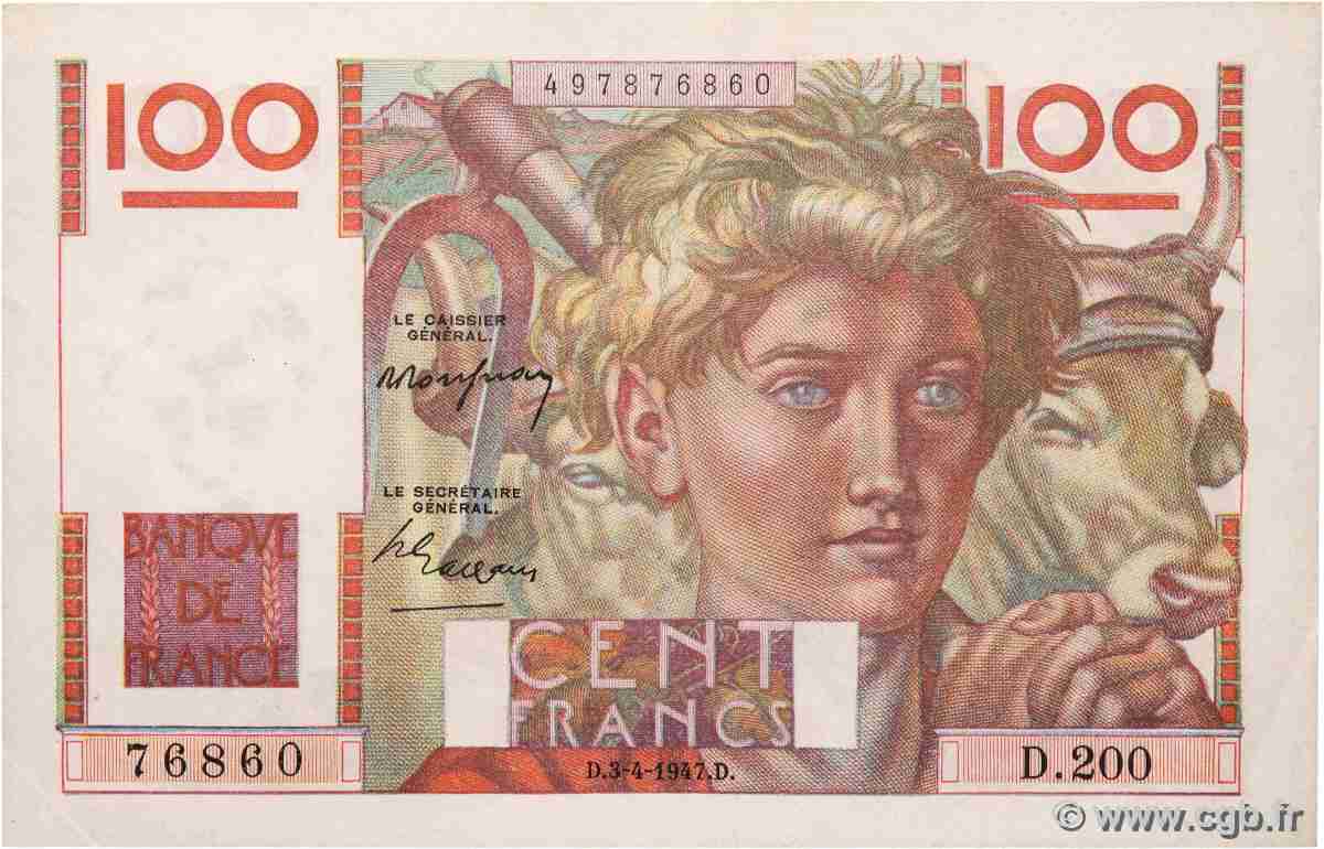 100 Francs JEUNE PAYSAN FRANCE 1947 F.28.14 UNC-