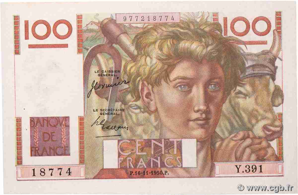100 Francs JEUNE PAYSAN FRANCE 1950 F.28.28 XF+