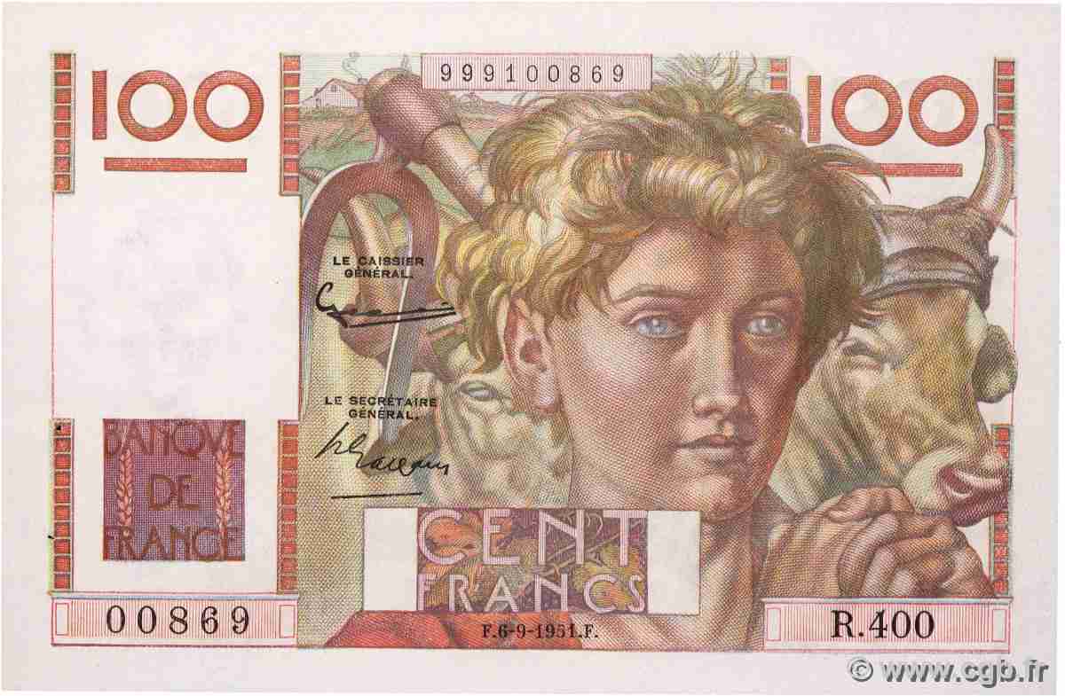 100 Francs JEUNE PAYSAN FRANCE 1951 F.28.29 AU