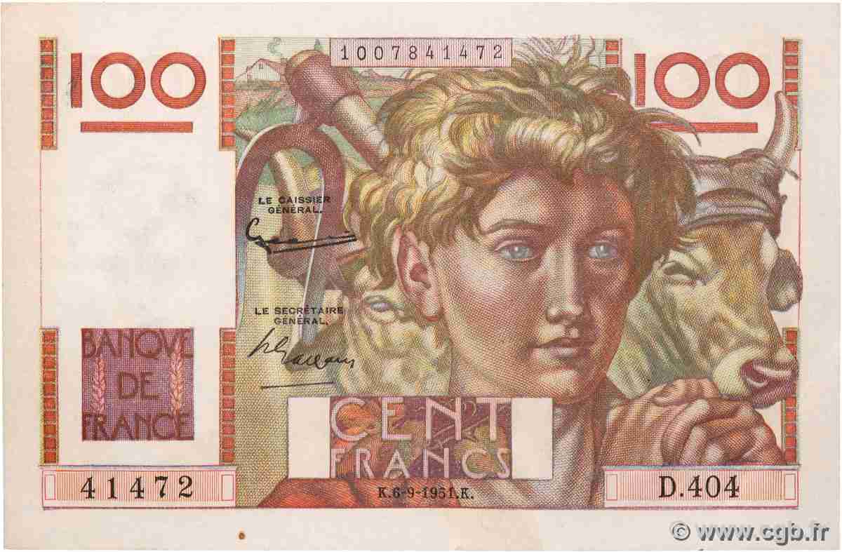 100 Francs JEUNE PAYSAN FRANCE 1951 F.28.29 XF+