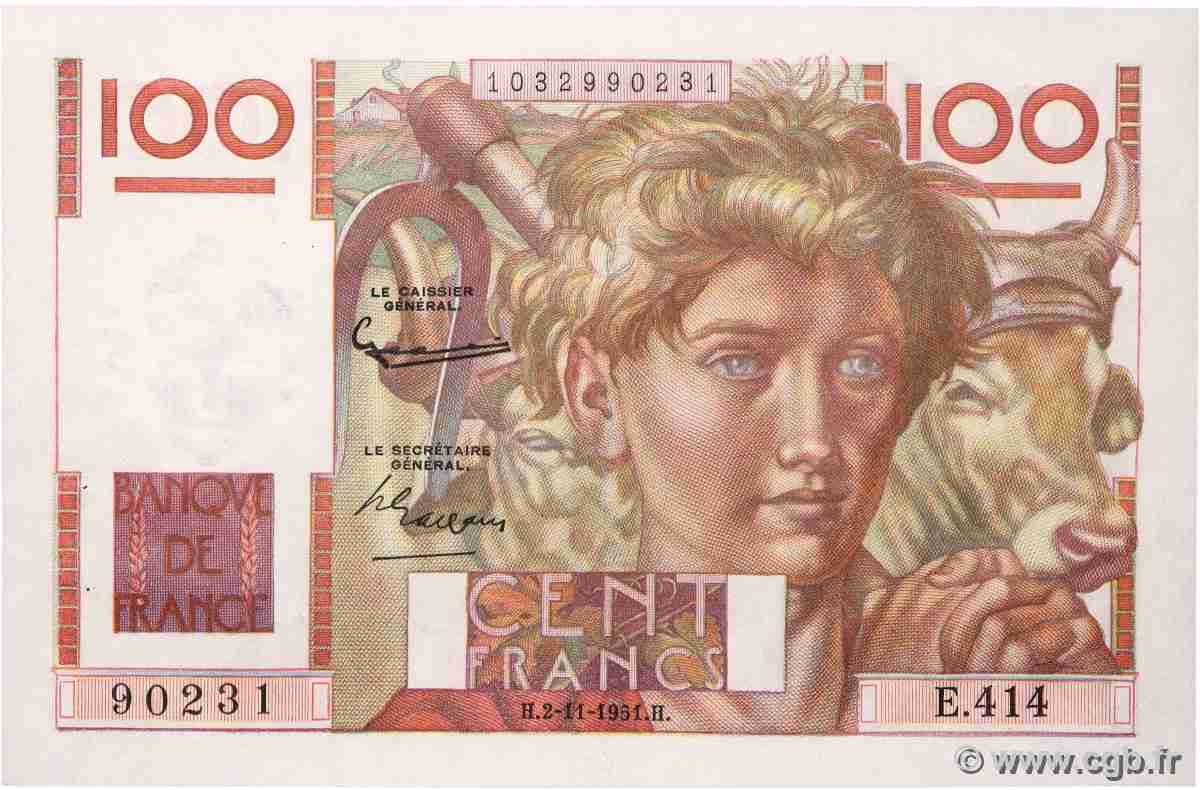 100 Francs JEUNE PAYSAN FRANCE 1951 F.28.30 AU
