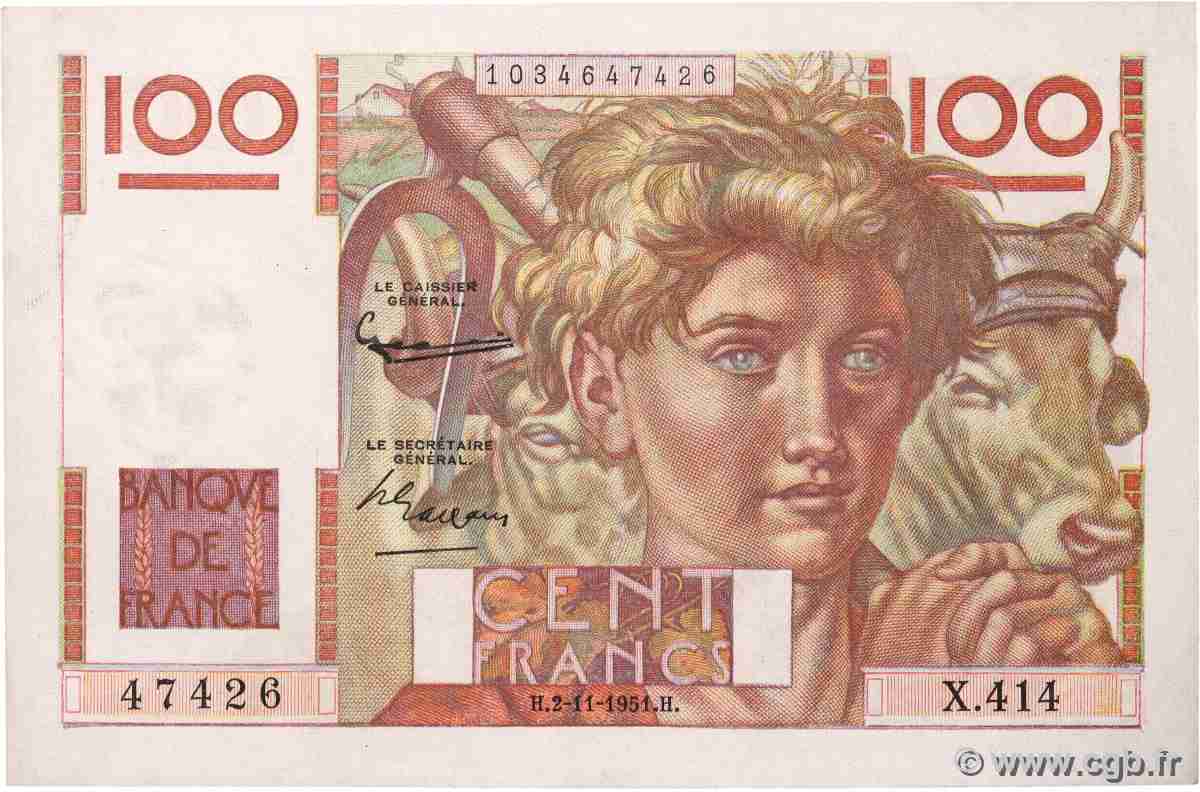 100 Francs JEUNE PAYSAN FRANCE 1951 F.28.30 AU
