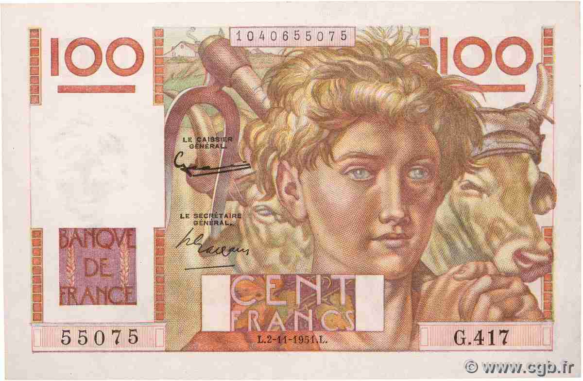 100 Francs JEUNE PAYSAN FRANCIA 1951 F.28.30 SPL+
