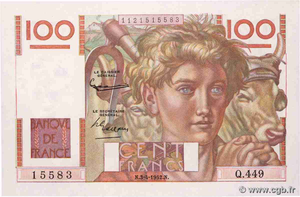 100 Francs JEUNE PAYSAN FRANCE 1952 F.28.32 AU