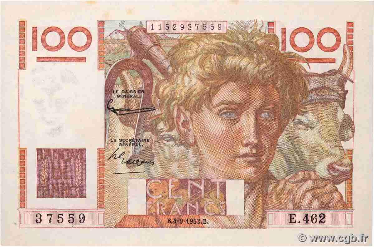 100 Francs JEUNE PAYSAN FRANCE 1952 F.28.33 AU