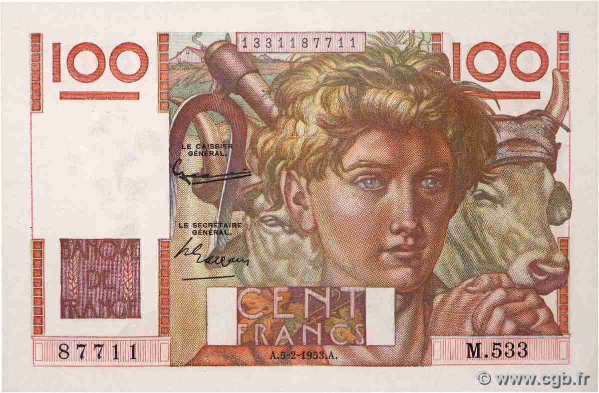 100 Francs JEUNE PAYSAN FRANCE 1953 F.28.36 SUP+