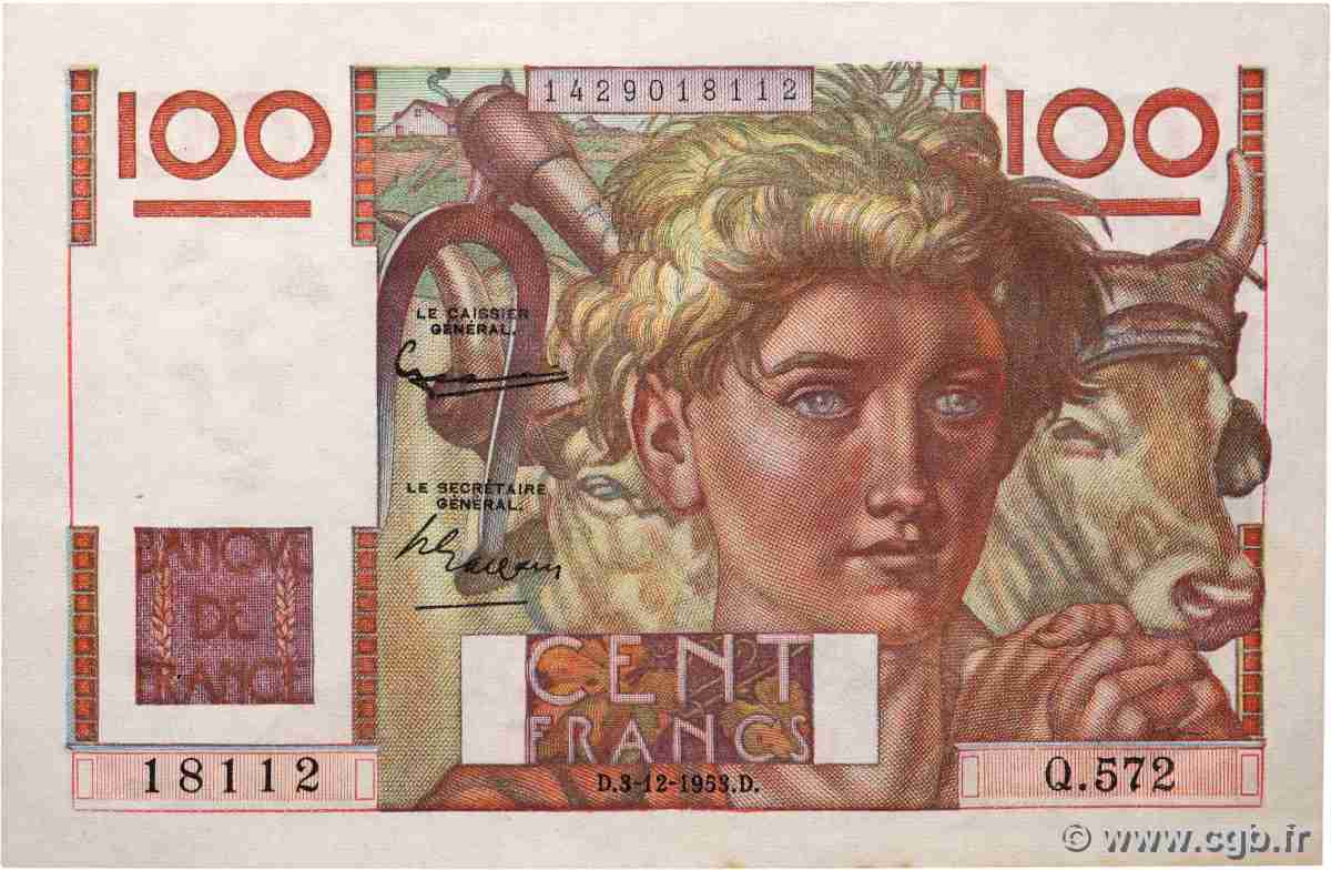 100 Francs JEUNE PAYSAN FRANCIA 1953 F.28.40 SC