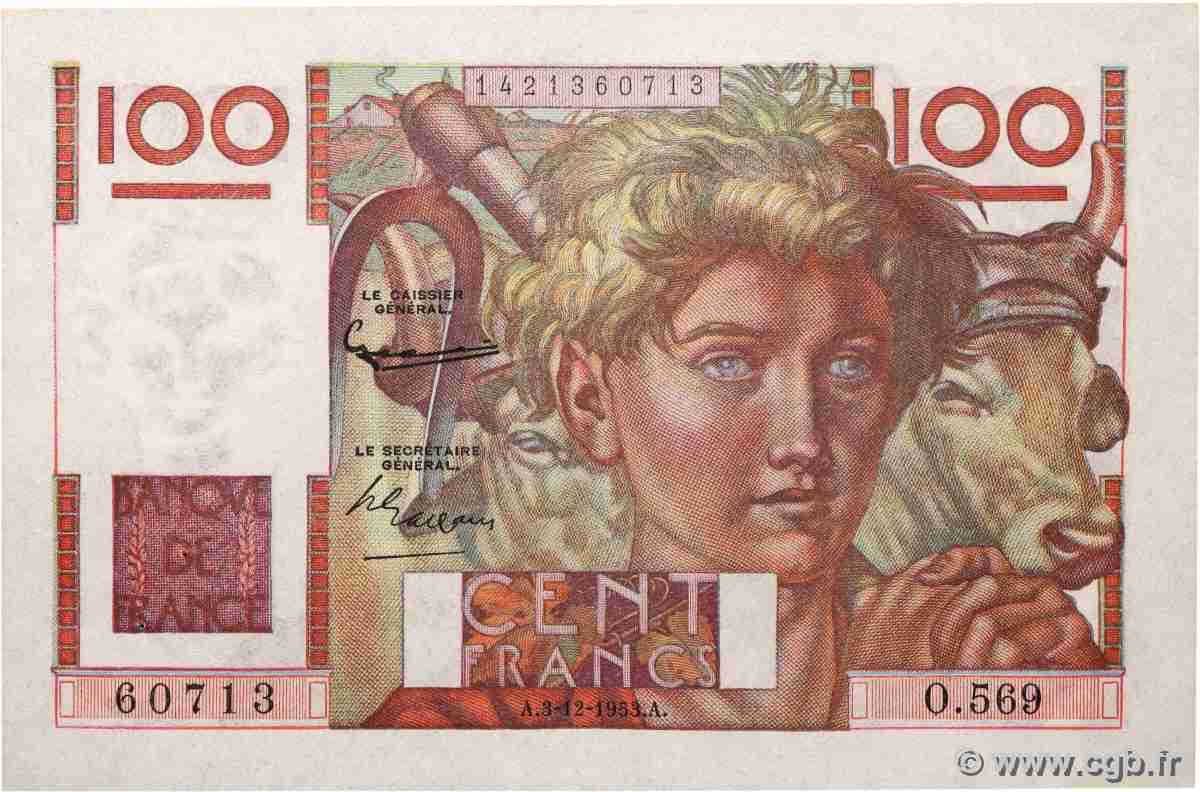 100 Francs JEUNE PAYSAN FRANCE 1953 F.28.40 AU